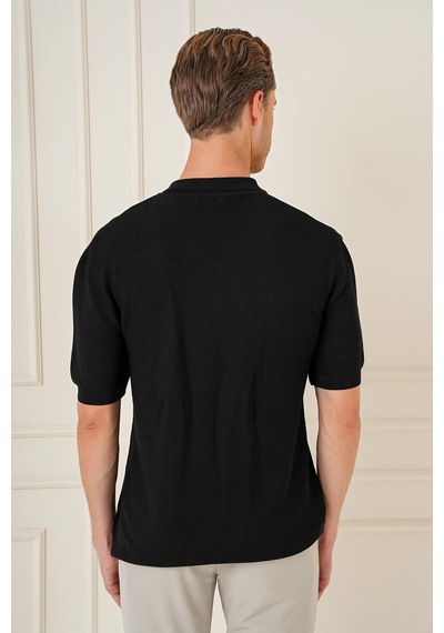 Efor Slim Fit Polo Yaka Kısa Kol %100 Pamuk Siyah Triko Tr 868 Siyah