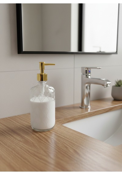 Cam Sıvı Sabunluk 750 Ml Banyo & Mutfak İçin Şık Cam Sabun Dispanseri Altın