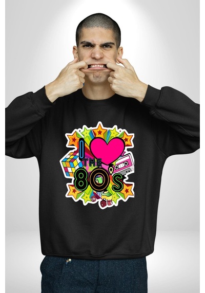 80leri Seviyorum Kaset Ve Özel Hediye Unisex Siyah Sweatshirt Siyah