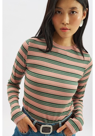 Manuka Uzun Kol Çizgili Body Pembe Ss26bdy00001-78