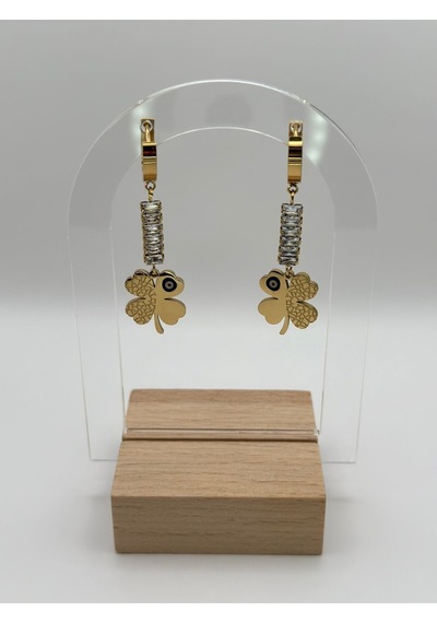 Arnes Jewelry Çelik Zirkon Taşlı Yoncalı Küpe Ar345nes Gold