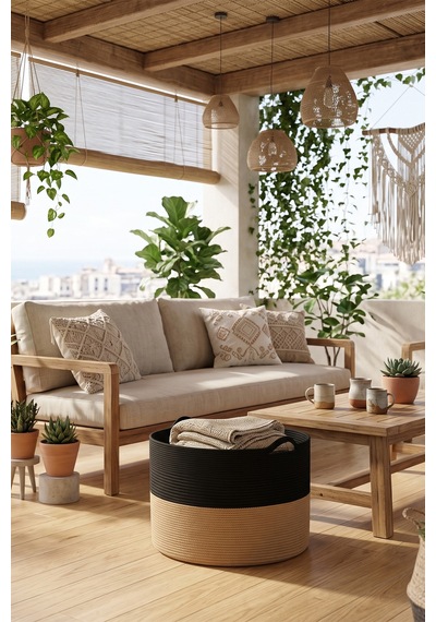 Villadia Home Textile Hasır Sepet Çok Amaçlı Çamaşır Oyuncak Battaniye Kıyafet Depolama Sepeti Dekoratif Organizer 3003sepet
