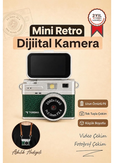 Mini Dijital Kamera 2k Flip Ekranlı Selfie Video Vlog Kamerası Cmr49 Koyu Yeşil