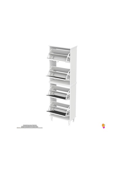 Modilayn Umay' 2 Li Kapı Önü 52x 168 X 26 Cm Lik 4 Düşer Kapak 8 Göz Bölmeli Ayakkabılık Antrasit - Beyaz