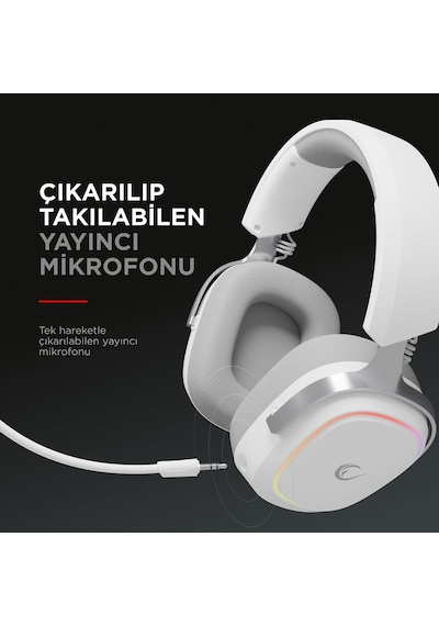 Retsu Kablosuz Oyuncu Kulaklığı, 2.4g + Bluetooth 5.3, 50 Mm Sürücü, Rgb Aydınlatma, Mikrofonlu, Protein Deri Ve Kumaş Earpad, Pc/ps4/ps5/mobil Beyaz/gri