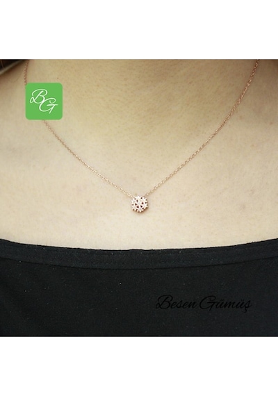 Taşsız Rose Kar Tanesi Kolye Rose - Gold -  Gümüş