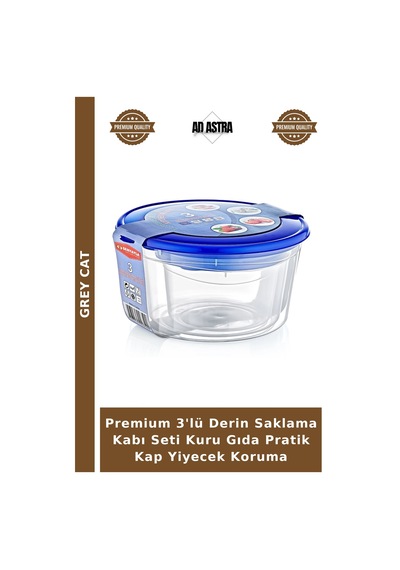 Premium 3'lü Derin Saklama Kabı Seti Kuru Gıda Pratik Kap Yiyecek Koruma Çok Renkli