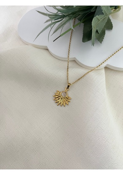 Sedef Taşlı Güneş Kolye Gold