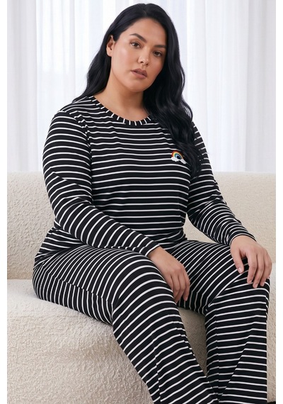 Siyah İnci Büyük Beden Battal Boy Viskon Örme Pijama Takım I26240954 Siyah