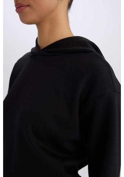 DeFactoFit Standart Fit Kapüşonlu Skuba Dalgıç Kumaş Sporcu Basic Düz Sweatshirt A5626AX25SPBK81