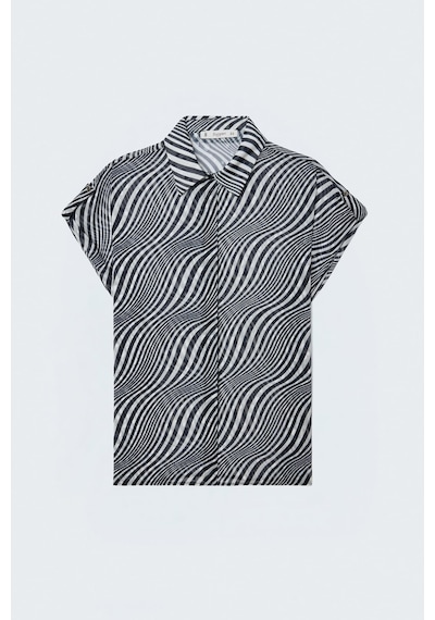 Sateen Kısa Kollu Zebra Desenli Gömlek - Siyah-137641