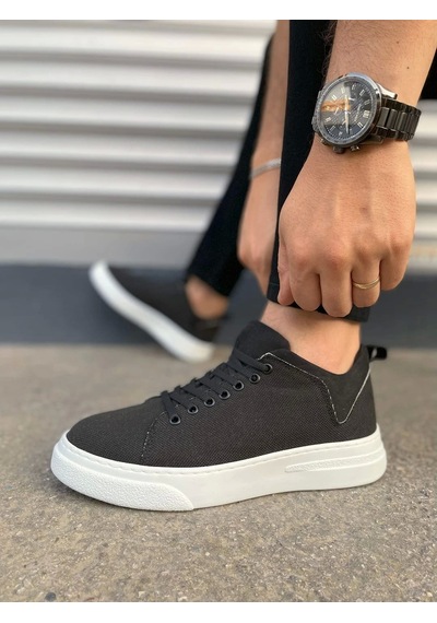 Jy204 Flex Bağcıklı Keten Kumaş Erkek Günlük Sneaker Ayakkabı Kbt - Siyah Siyah