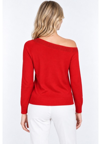 Bihan Store Kadın Triko Sandık Yaka Boncuk İşlemeli Bluz W27-2916-kırmızı