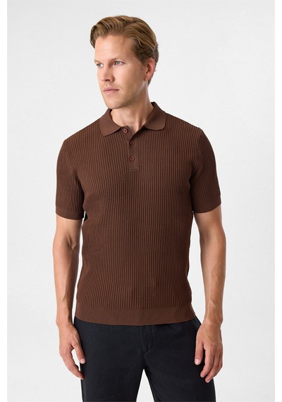 Back And Bond Regular Fit Düğmesiz Kahve Polo Yaka Tişört