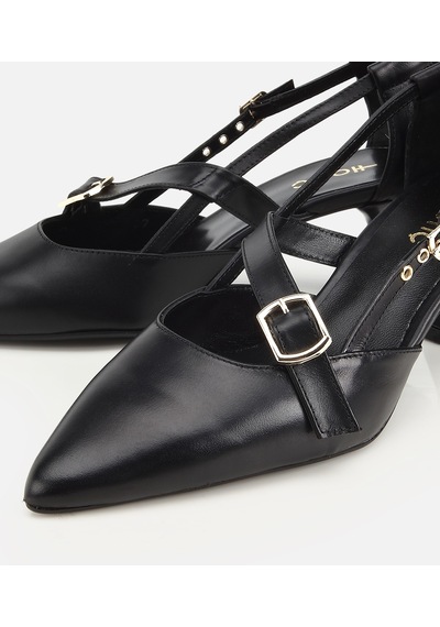 Hotiç Kadın Deri Siyah Bant Detaylı İnce Topuklu Stiletto