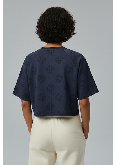 Soft&Basic Kadın 2'li Nakışlı %100 Organik Pamuk Bisiklet Yaka Kısa Crop T-shirt Lacivert-lacivert