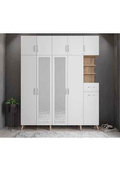 Açelya Portmanto Vestiyer Meşe Beyaz  225cm M10