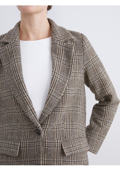 Lcw Vision Kahverengi V Yaka Ekose Kadın Kaşe Blazer Ceket