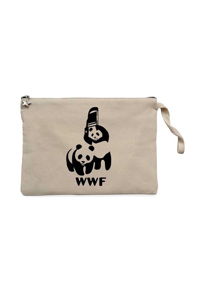 UFC WWF Panda Krem Clutch Astarlı Cüzdan / El Çantası Krem
