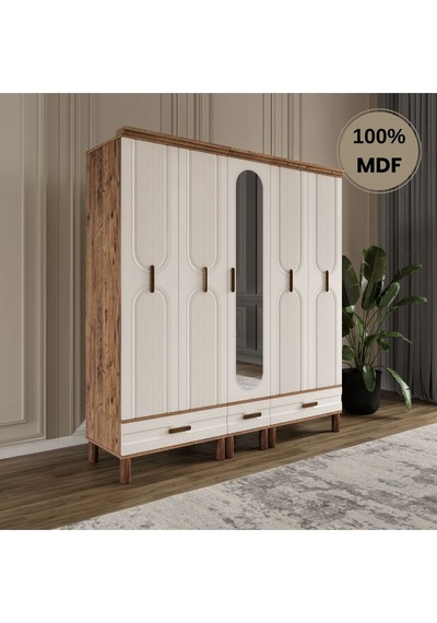 Zen 5 Kapak Ayaklı Tasarım Country Mdf Gardırop Aytaşı