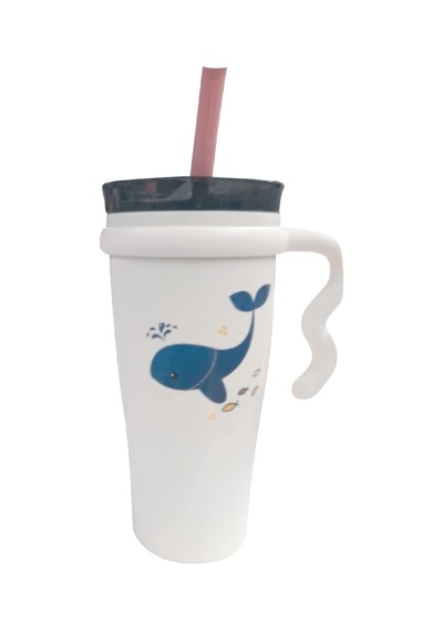 Çelik İçli Termos Bardak 1000ml Beyaz Yunus Açık Beyaz