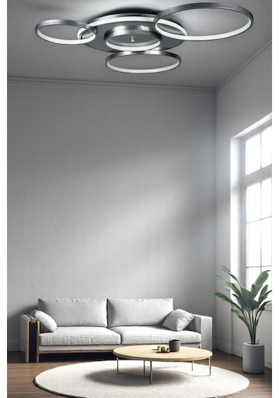 Yaman Modern Tasarım Gri Renk Beyaz Ledli Cafe - Mutfak - Salon Led Avize Gri