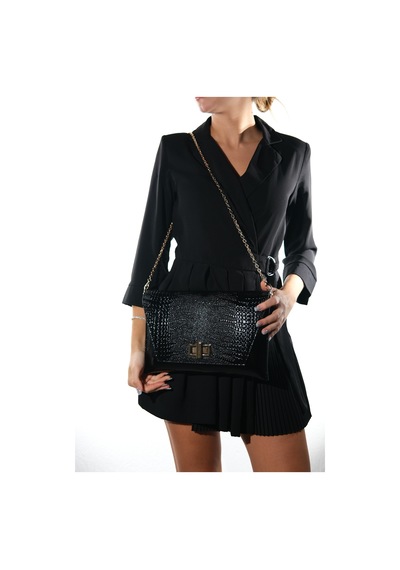 Maorı Siyah Baskı Rugan Kadın Clutch Çanta