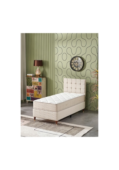 Beehanem Bengü Konforlu Başlık + Baza + Yatak Seti 100x200 Krem Geniş Tek Kişilik Premium 3'lü 100 x 200