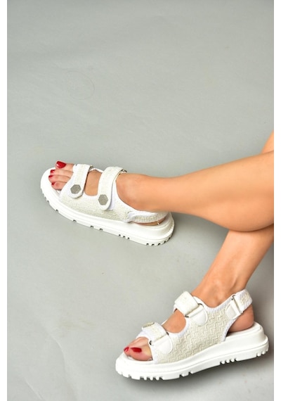 Fox Shoess267122004 Beyaz Kumaş Kadın Sandalet Beyaz