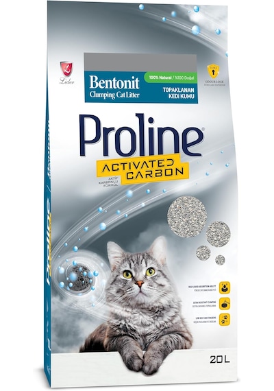 Proline Aktif Karbonlu Topaklaşan Bentonit Kedi Kumu 20 L