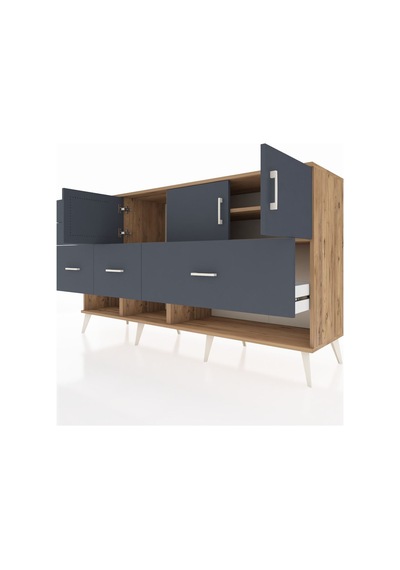 Kronos Konsol 3 Raflı 5 Çekmeceli 3 Kapaklı 176x59x99 Çam-antrasi Çam-antrasit