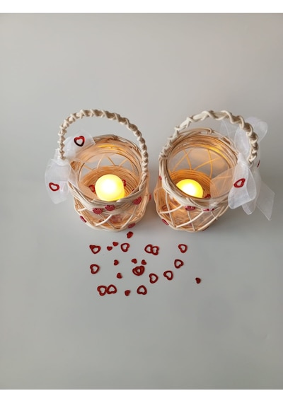 Love Mumluk 2'li Beyaz Tül Ve Kırmızı Kalp Arajmanlı