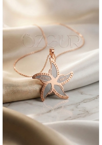 925 Ayar Gümüş Kişiye Özel İsimli Deniz Yıldızı Kolye Rose Gold
