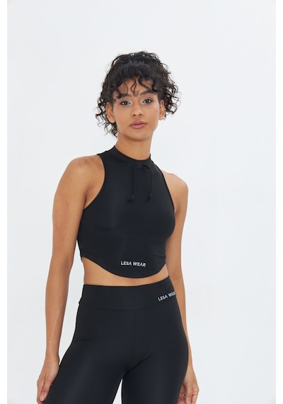 Lesa Wear Soft Touch Bedene Oturan İp Detaylı Sporcu Crop Sütyeni Siyah