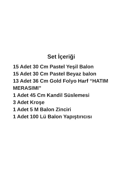 Kuran Hatim Programı Temalı Hatim Merasimi Gold Folyo Harf Yeşil Beyaz Balonlu Hatim Töreni Süsü Altın