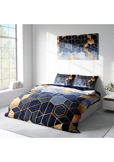 Monohome Arty Blue 3D Pamuk Saten Çift Kişilik Nevresim Takımı Mavi