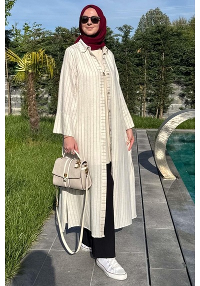 Rabia Şamlı Çizgili Natural Kap Siyah Normal