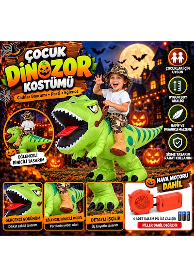 Çocuk Şişme Dinozor T-rex Kostümü Halloween Ve Parti Kostümü Hava Motoru Dahil