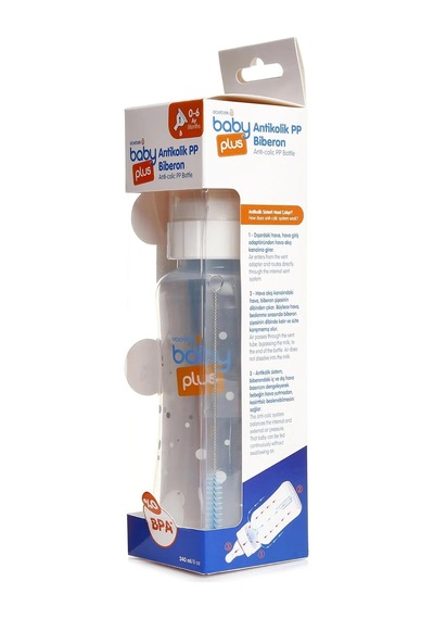 Baby Plus, Antikolik Pp Biberon, 0-6 Ay, Pp Malzeme, 240 Ml Kapasite, Gaz Önleyici Sistem Çok Renkli