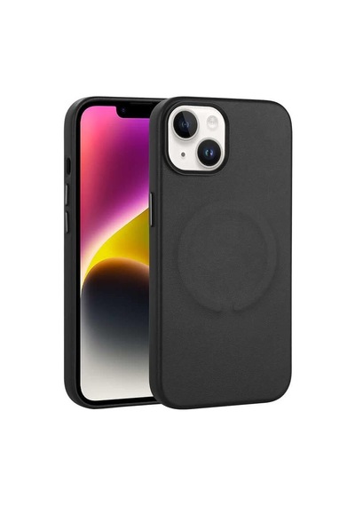İphone 13/14 İle Uyumlu Kılıf - Magsafe İle Uyumlu Wireless Şarj Özellikli, Siyah Deri Kapak - Darbeye Dayanıklı, Yumuşak Koruma