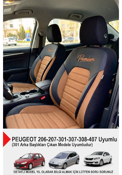 Premium Serisi Lüks Keten Oto Koltuk Kılıfı Peugeot 206-207-208-306-307-407- Uyumlu Taba