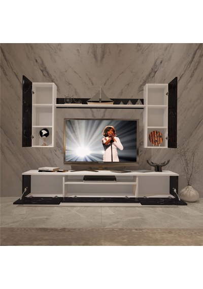 Decoraktiv Trendstyle 5ds Mdf Tv Ünitesi Tv Sehpası Beyaz - Siyah Mermer