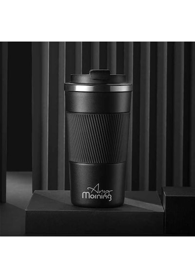 Any Morning Ba21549 Paslanmaz Çelik Termos Mug 500 Ml Siyah, Kaymaz Silikon Halka, Sızdırmaz Kapak