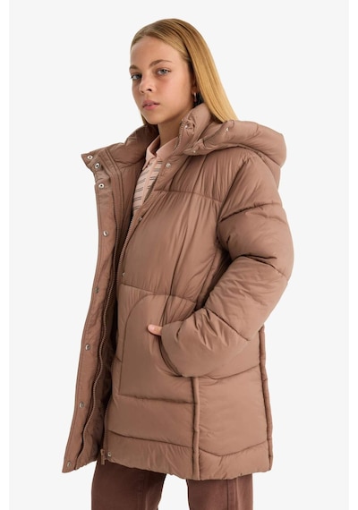 Defacto Kız Çocuk Su Geçirmez Kapüşonlu Parka F0049a825aubn266 Kahve-bn266