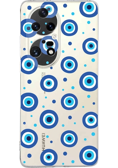 Huawei P50 Pro İle Uyumlu 1mm Slim Fit Nazar Boncuğu 1 Baskılı Şeffaf Kılıf Şeffaf