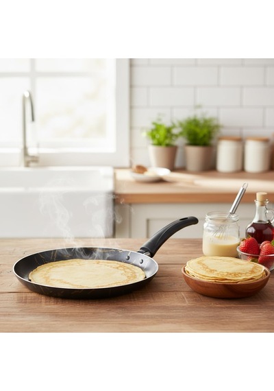 Papilla Desert 25 Cm Krep Tavası - Siyah Üzeri Gold İzmir Desenli Yanmaz Yapışmaz Pankek Ve Akıtma Tavası Çok Renkli