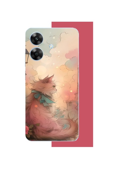 Realme Note 60 Uyumlu Mavi Fularlı Kedi Baskılı Silikon Kılıf Renkli