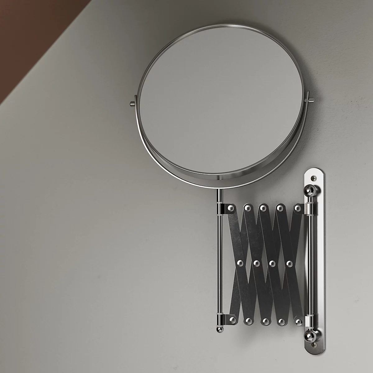 Akordiyon Kollu Makyaj Aynası 1x 5x Büyütmeli Çift Taraflı 625 Mm Uzatılabilir Duvar Tipi Krom