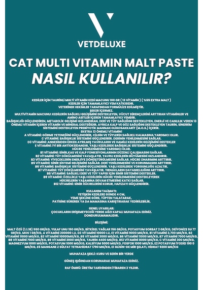 Vetdeluxe Multivitamin Malt Taurin ve 13 Farklı Vitamin İçeren Malt Macun 100 G