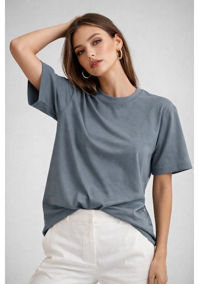 Kadın Füme %100 Pamuk Oversize Basic Tişört Rahat Kalıp Relaxed Bisiklet Yaka T-shirt Füme Kadın Füme %100 Pamuk Oversize Basic Tişört Rahat Kalıp Relaxed Bisiklet Yaka T-shirt Füme